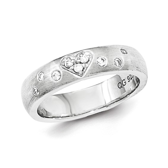 Sterling Silver Brushed CZ Heart Ring