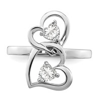 Sterling Silver Rhodium-plated CZ Double Heart Ring view 5