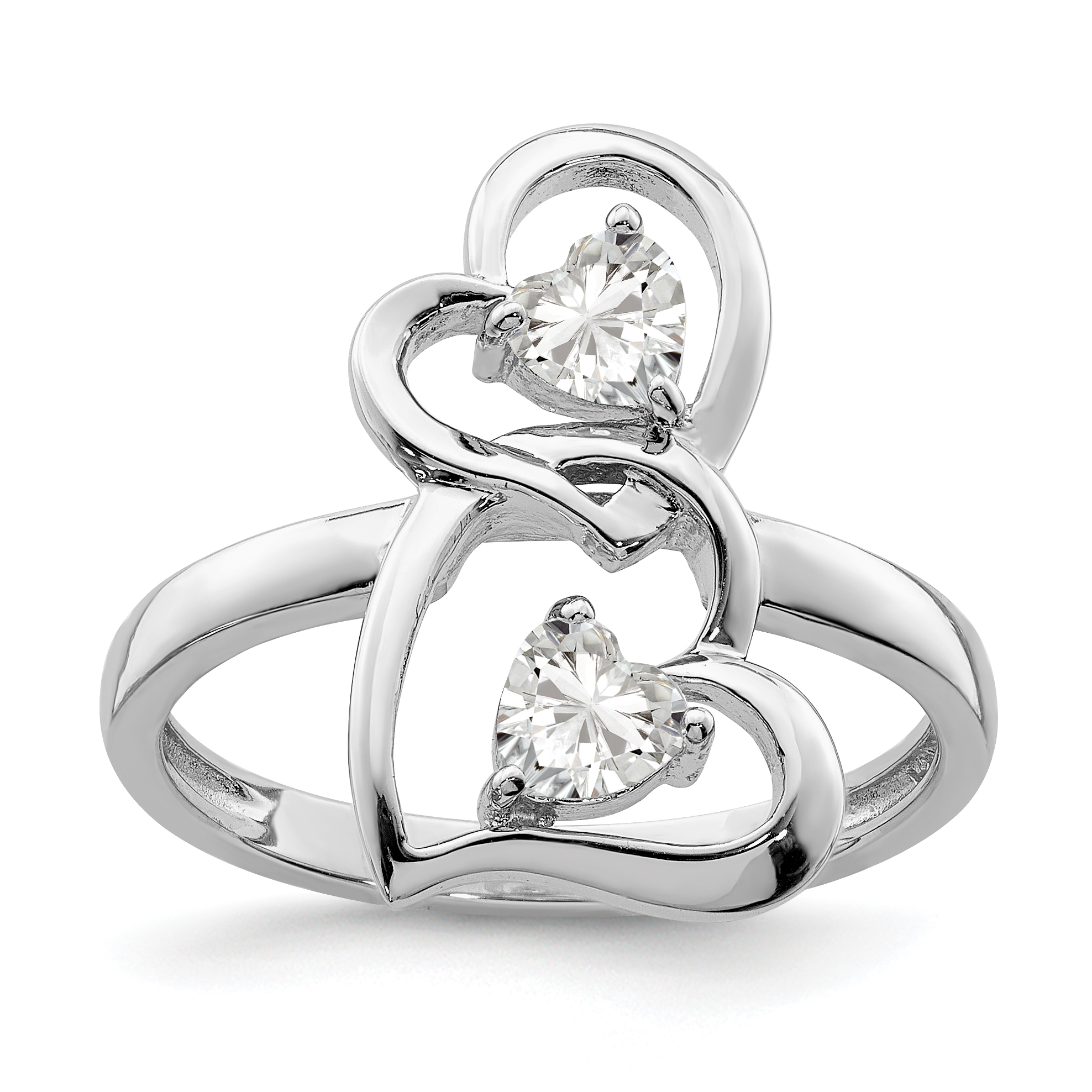 Sterling Silver Rhodium-plated CZ Double Heart Ring (QR6282-6)