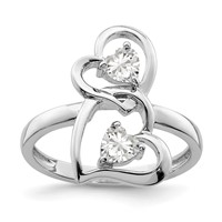 Sterling Silver Rhodium-plated CZ Double Heart Ring view 1