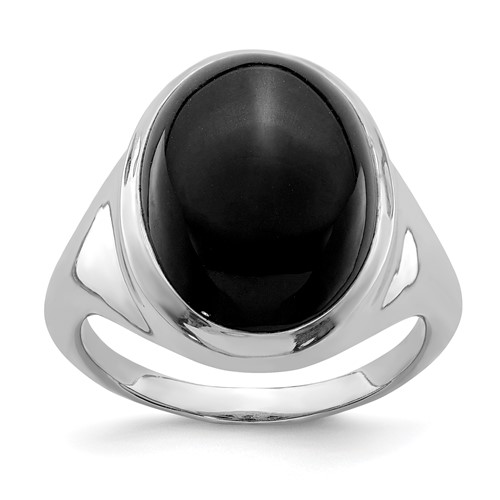 Sterling Silver Rhodium-plated Black Agate Ring