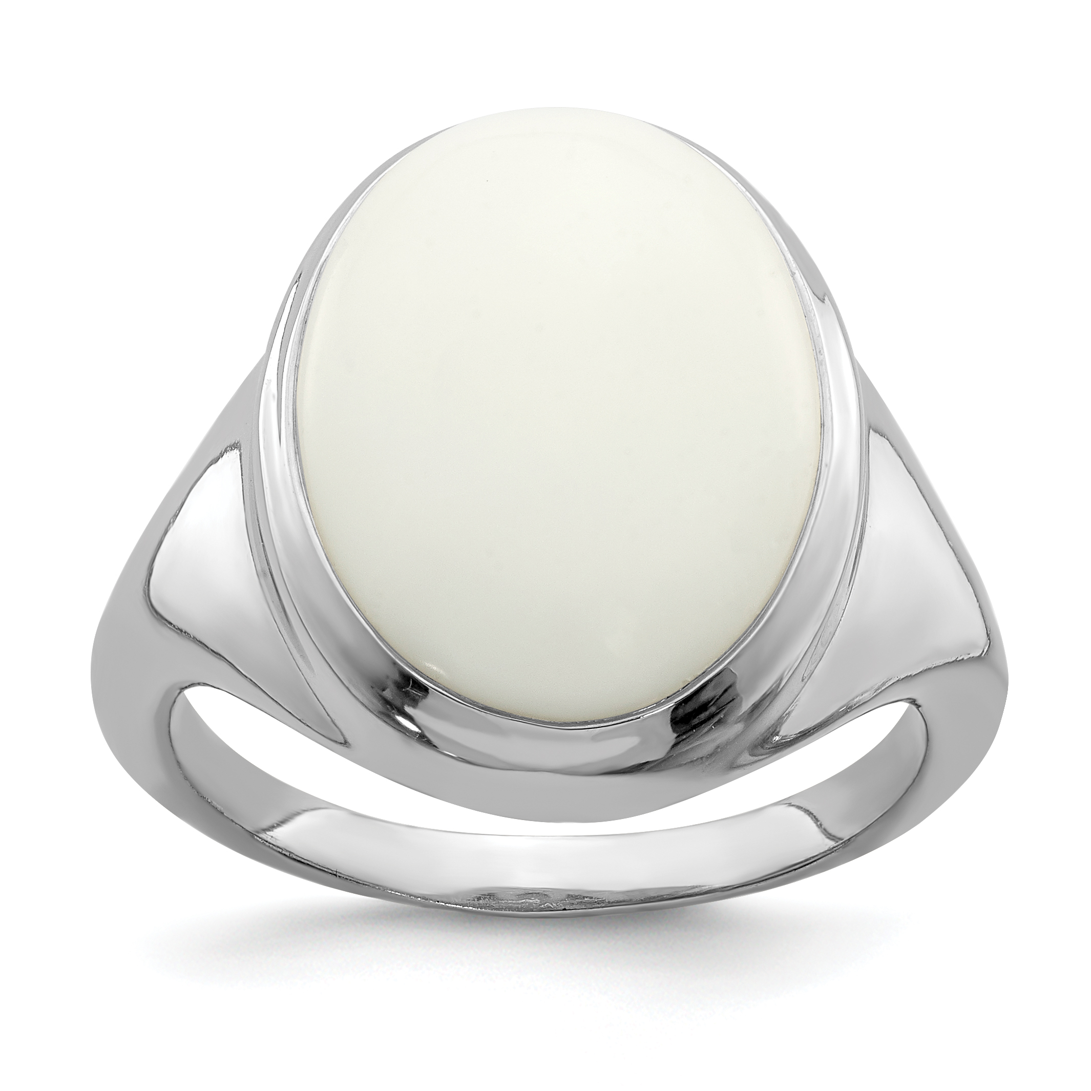 Sterling Silver Rhodium-plated White Agate Ring (QR6296-6)