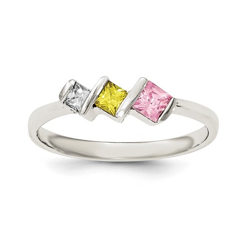Sterling Silver Polished White,Yellow,Pink CZ Ring