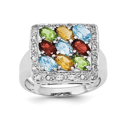 Sterling Silver Polished Multicolored CZ Ring