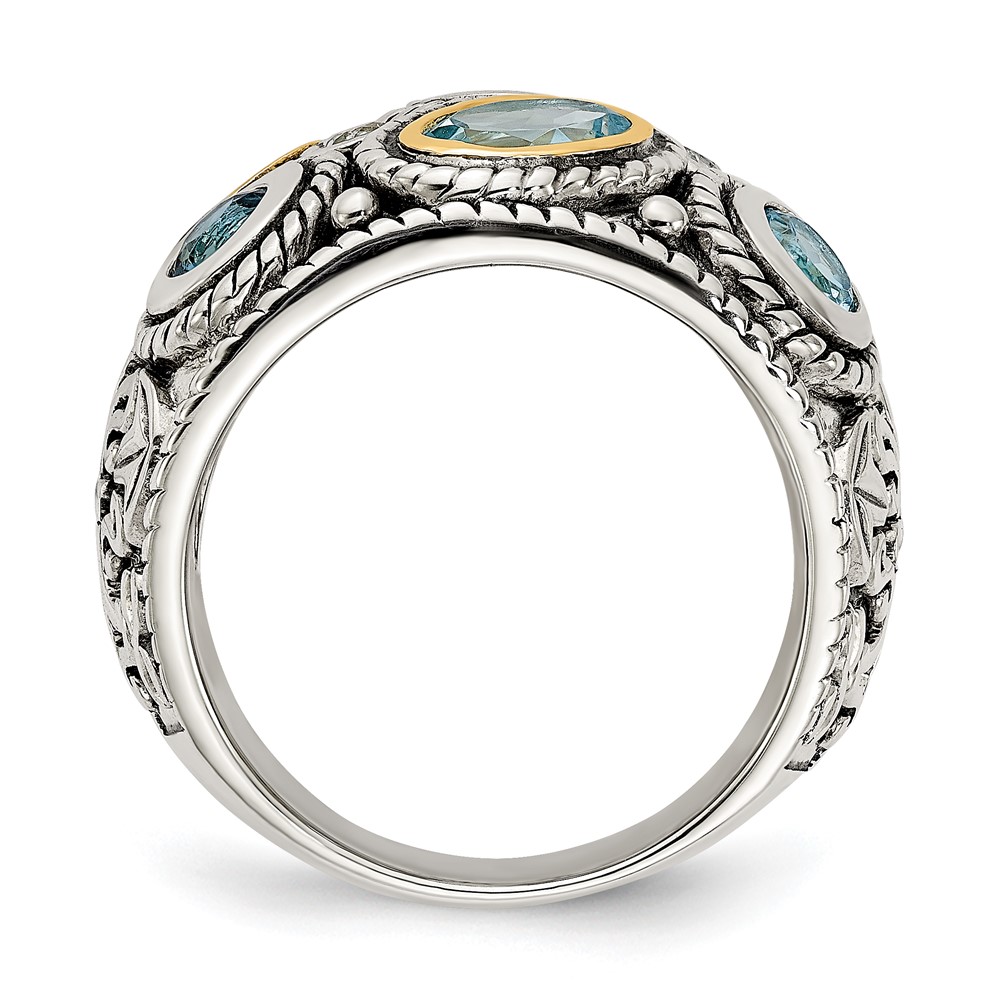 Sterling Silver w/14k Gold and Blue Topaz Fancy Ring (QR6304-7)
