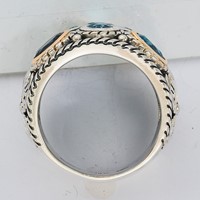 Sterling Silver RH-plated Ring with 14K Gold and Blue Topaz Fancy view 2