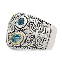 Sterling Silver RH-plated Ring with 14K Gold and Blue Topaz Fancy view 3