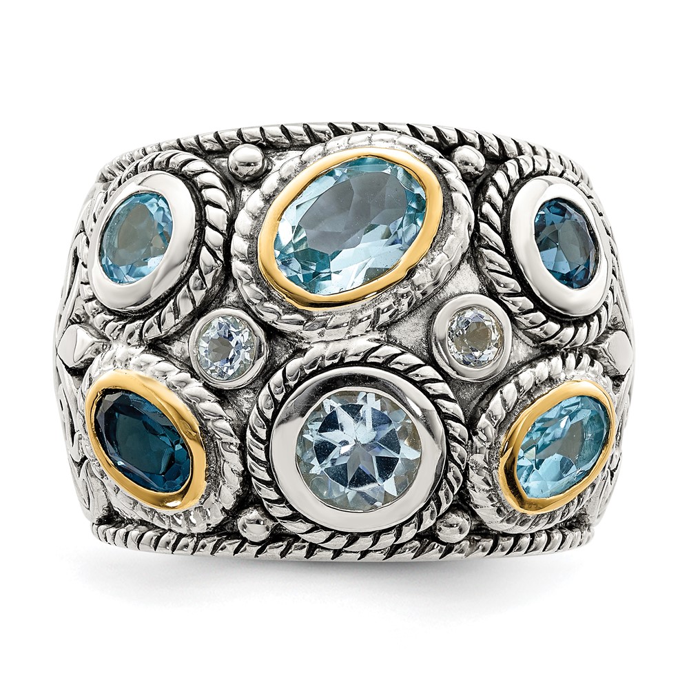 Sterling Silver w/14k Gold and Blue Topaz Fancy Ring (QR6304-7)