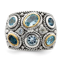 Sterling Silver RH-plated Ring with 14K Gold and Blue Topaz Fancy view 4