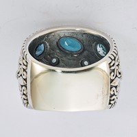 Sterling Silver RH-plated Ring with 14K Gold and Blue Topaz Fancy view 4