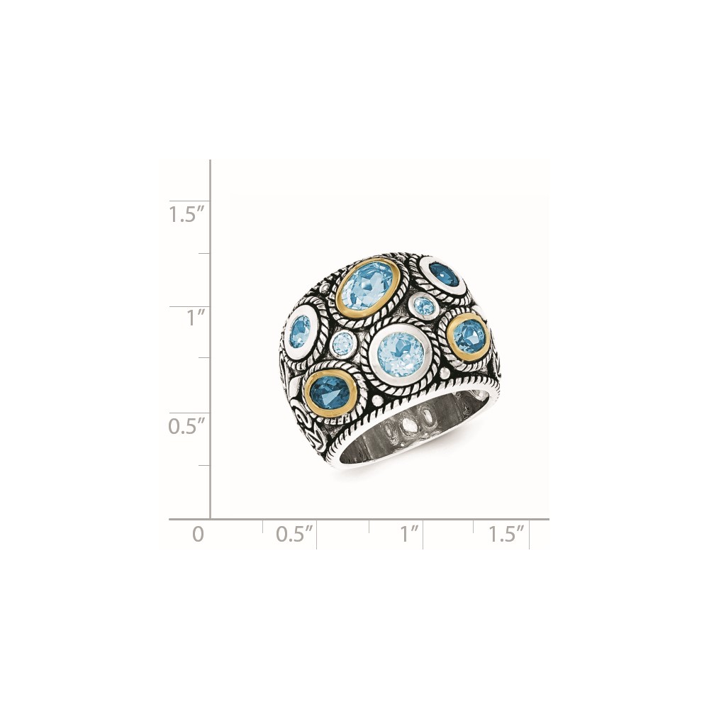 Sterling Silver w/14k Gold and Blue Topaz Fancy Ring (QR6304-7)