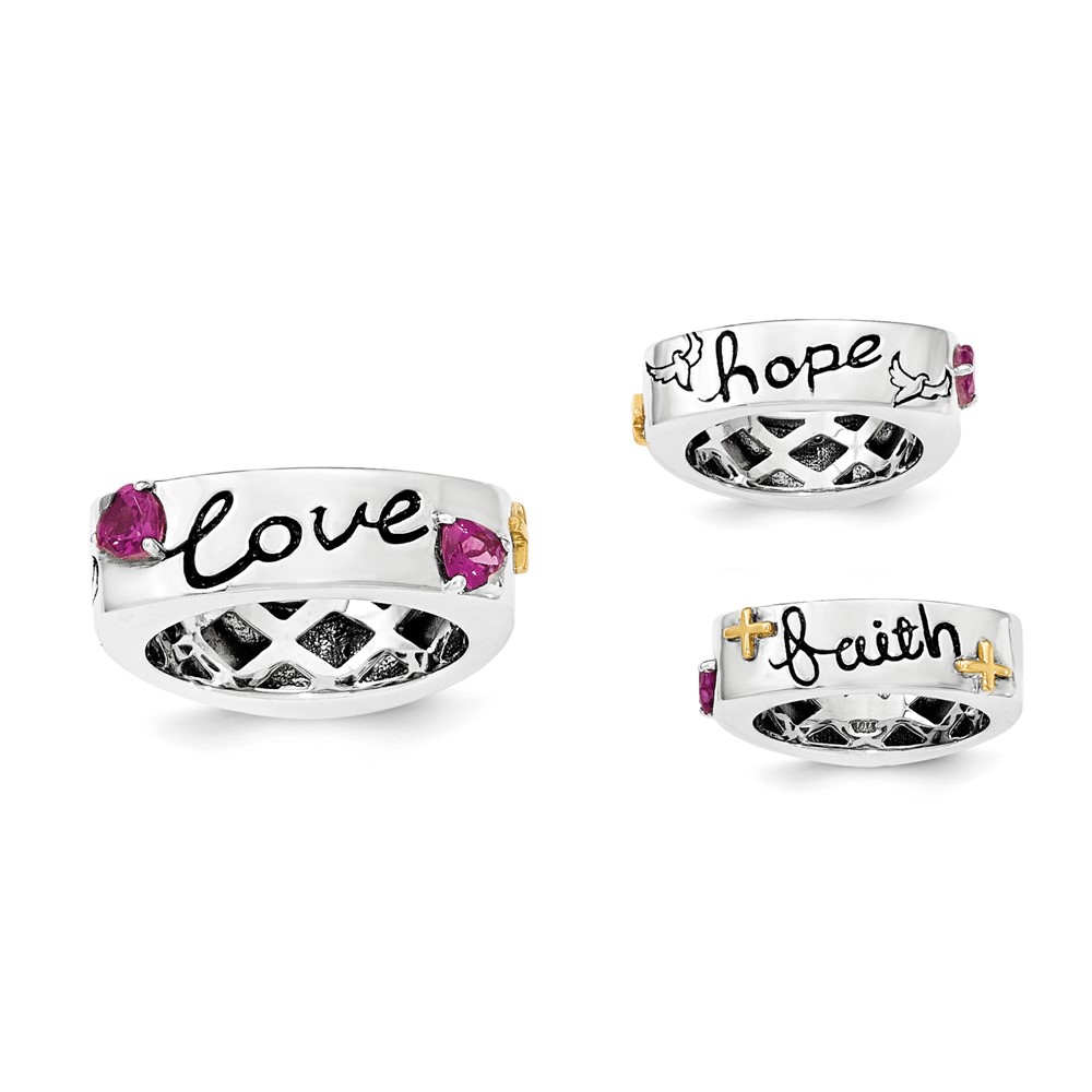 Sterling Silver Ring with 14K Rhodolite Garnet Faith Hope Love