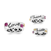 Sterling Silver Ring with 14K Rhodolite Garnet Faith Hope Love view 1