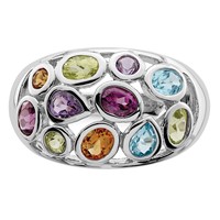Sterling Silver Rhodium-plated Multi Gemstone Ring view 5