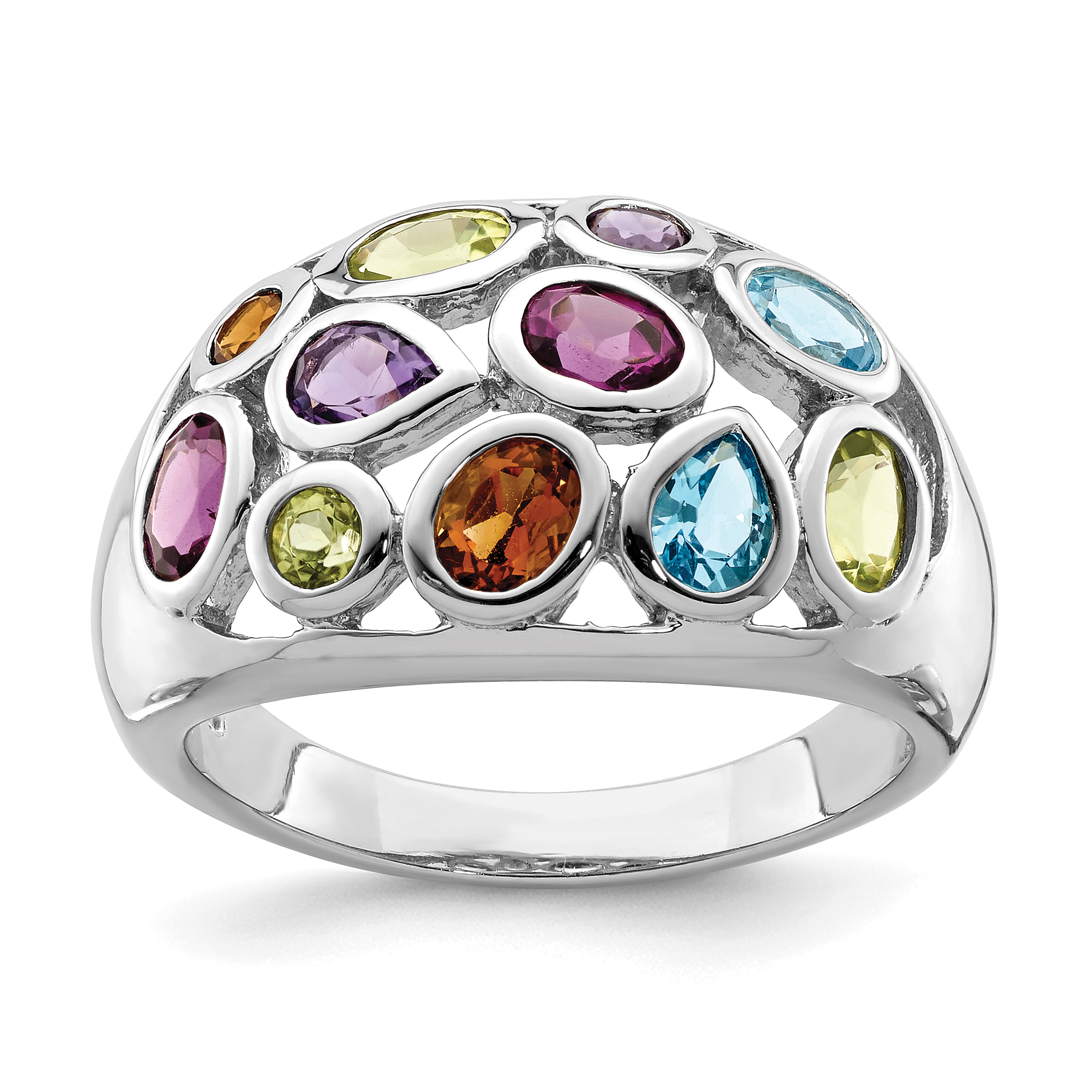 Sterling Silver Rhodium-plated Multi Gemstone Ring (QR6307-6)