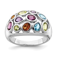 Sterling Silver Rhodium-plated Multi Gemstone Ring view 1