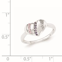 Sterling Silver Purple, Pink & Clear CZ Heart Ring view 3