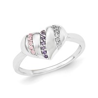 Sterling Silver Purple, Pink & Clear CZ Heart Ring view 1