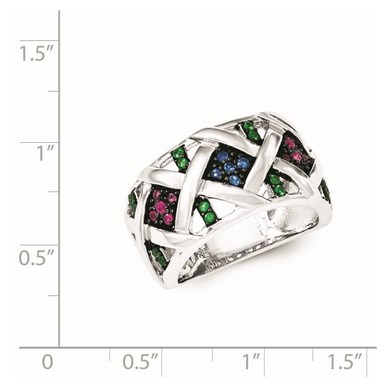 Sterling Silver Synthetic Ruby& Synthetic Blue & Green Spinel Ring