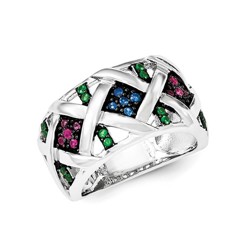 Sterling Silver Synthetic Ruby& Synthetic Blue & Green Spinel Ring