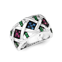 Sterling Silver Synthetic Ruby& Synthetic Blue & Green Spinel Ring view 1