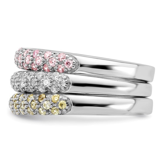 Sterling Silver Rhodium-plated w/CZ Ring Set