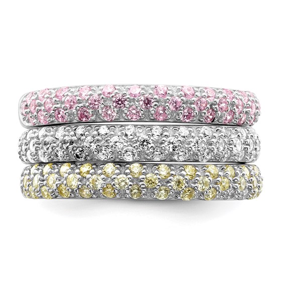 Sterling Silver Rhodium-plated w/CZ Ring Set