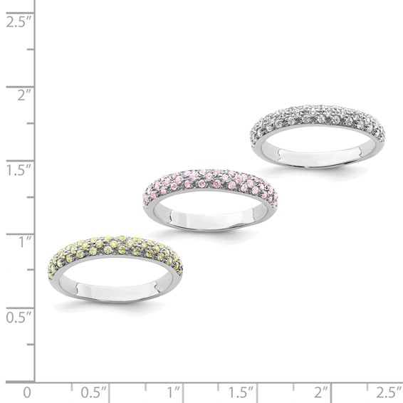 Sterling Silver Rhodium-plated w/CZ Ring Set