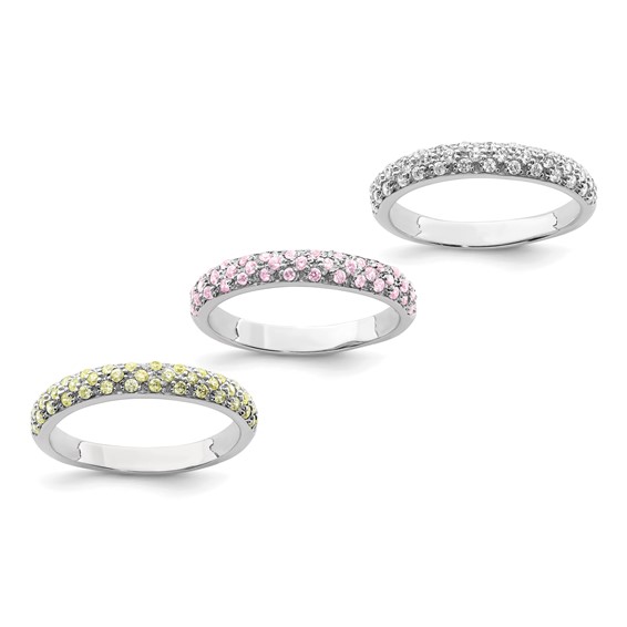 Sterling Silver Rhodium-plated w/CZ Ring Set