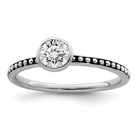 Sterling Silver Rhodium-plated with Pink & White CZ and Blue Glass Ring Set view 2