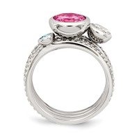Sterling Silver Rhodium-plated with Pink & White CZ and Blue Glass Ring Set view 5