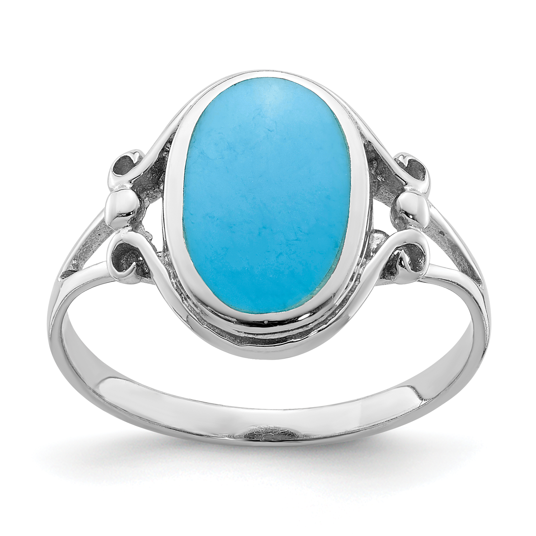 Sterling Silver Rhodium-plated Polished Synthetic Turquoise Ring (QR6314-6)