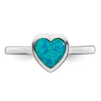 Sterling Silver Rhodium-plated Polished Heart Synthetic Opal Ring view 5