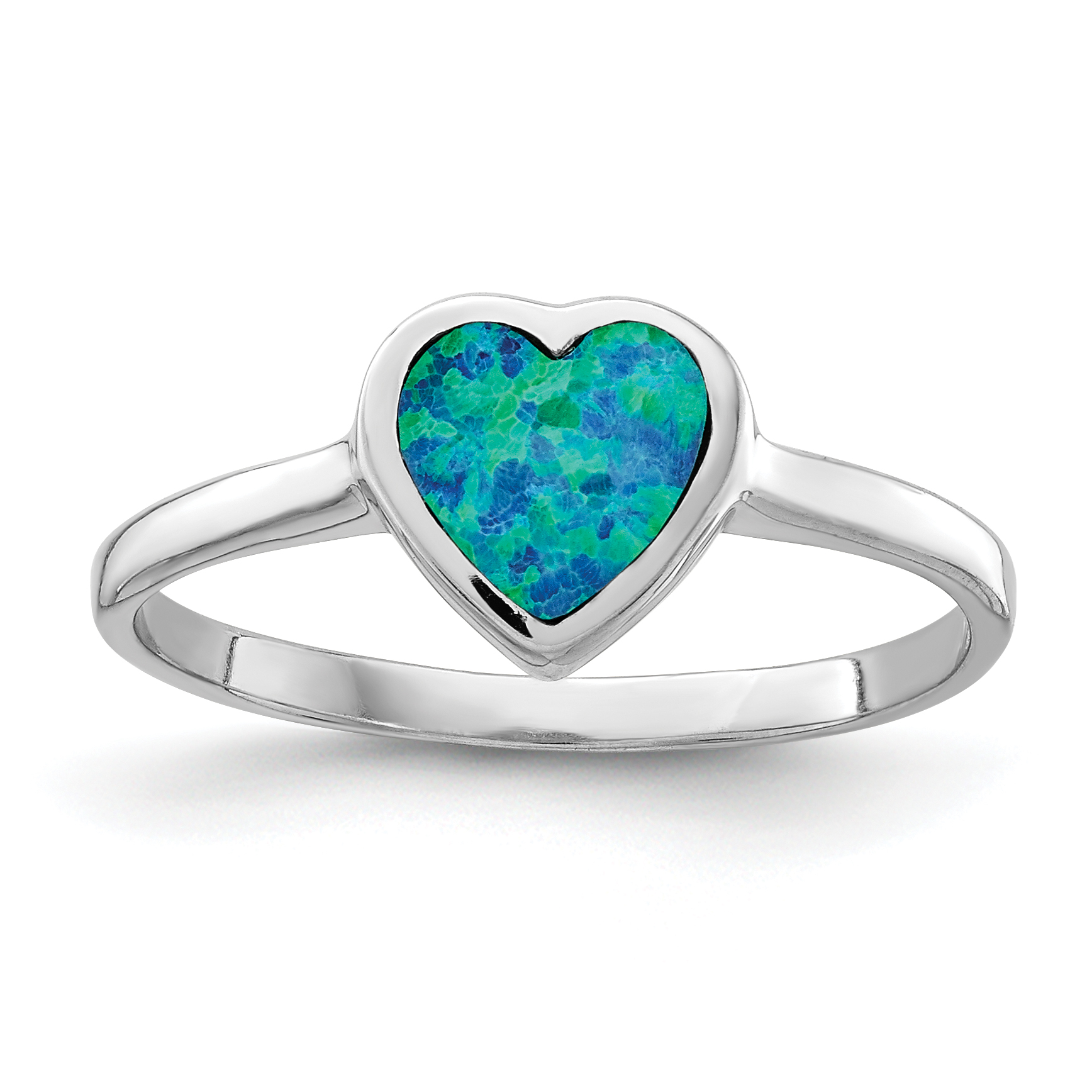 Sterling Silver Rhodium-plated Polished Heart Synthetic Opal Ring (QR6316-6)