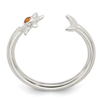 Sterling Silver Polished Half Moon and Sun Orange CZ Adjustable Ring view 2