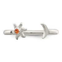 Sterling Silver Polished Half Moon and Sun Orange CZ Adjustable Ring view 5