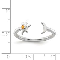 Sterling Silver Polished Half Moon and Sun Orange CZ Adjustable Ring view 4