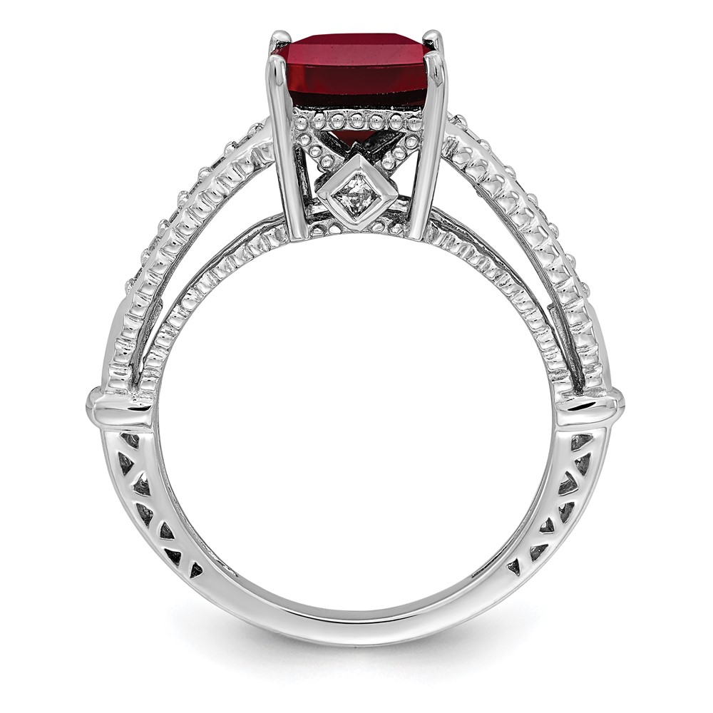 Sterling Silver Rhodium-plated Synthetic Ruby and CZ Ring (QR6322-7)