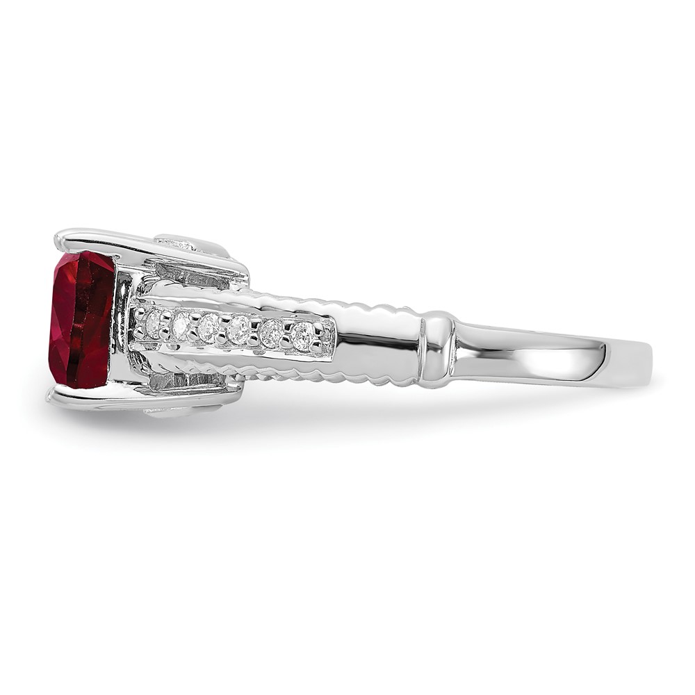 Sterling Silver Rhodium-plated Synthetic Ruby and CZ Ring (QR6322-7)