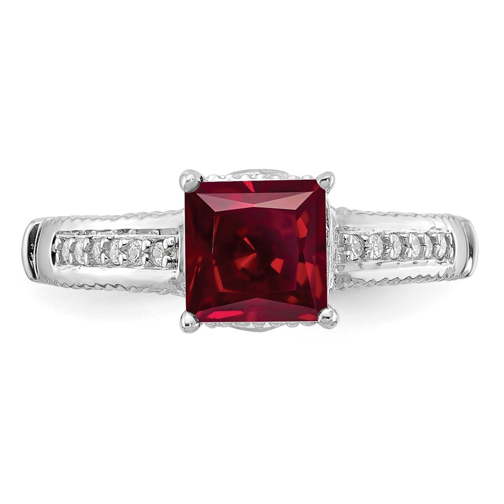 Sterling Silver Rhodium-plated Synthetic Ruby and CZ Ring (QR6322-7)