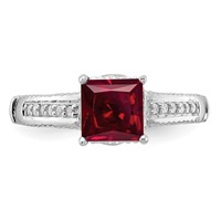 Sterling Silver Rhodium-plated Synthetic Ruby and CZ Ring view 5