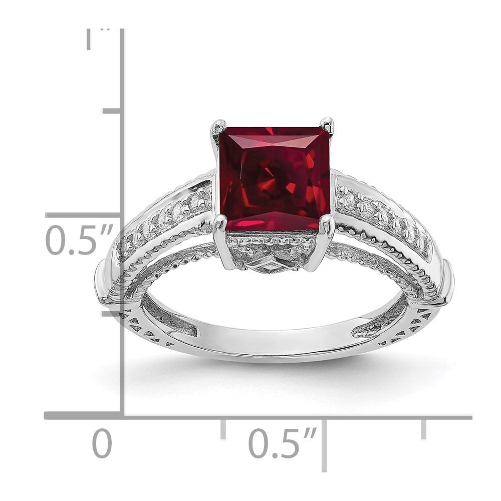 Sterling Silver Rhodium-plated Synthetic Ruby and CZ Ring (QR6322-7)