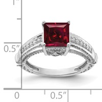 Sterling Silver Rhodium-plated Synthetic Ruby and CZ Ring view 4