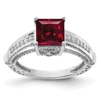 Sterling Silver Rhodium-plated Synthetic Ruby and CZ Ring view 1