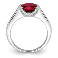 Sterling Silver Rhodium-plated Synthetic Ruby and CZ Bezel Ring view 2