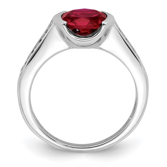 Sterling Silver Rhodium-plated Synthetic Ruby and CZ Bezel Ring
