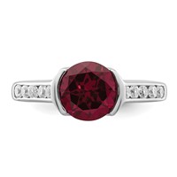 Sterling Silver Rhodium-plated Synthetic Ruby and CZ Bezel Ring view 5