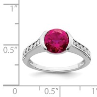 Sterling Silver Rhodium-plated Synthetic Ruby and CZ Bezel Ring view 4