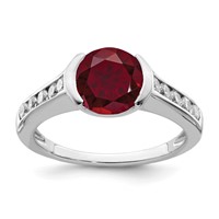 Sterling Silver Rhodium-plated Synthetic Ruby and CZ Bezel Ring view 1