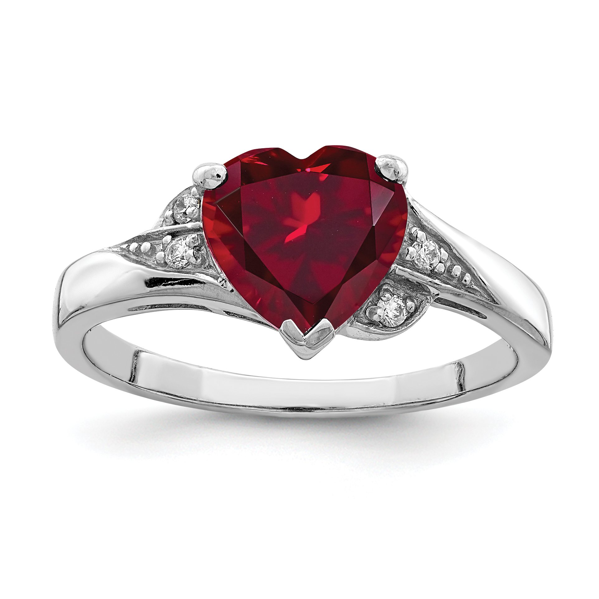 Sterling Silver Rhodium-plated CZ and Synthetic Ruby Heart Ring (QR6327-6)